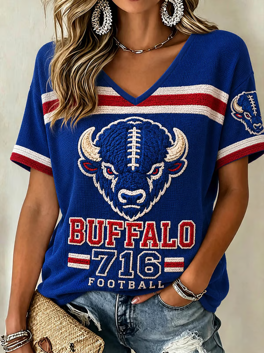 Women's Football Lover Bulls BUF Art Printed short-sleeved T-shirt gracestitchs