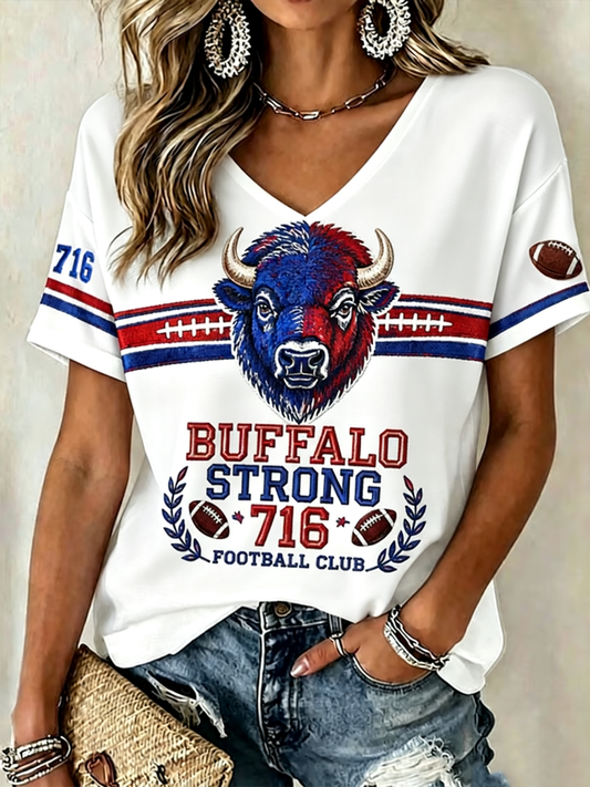 Women's Football Lover Bulls BUF Art Printed short-sleeved T-shirt gracestitchs