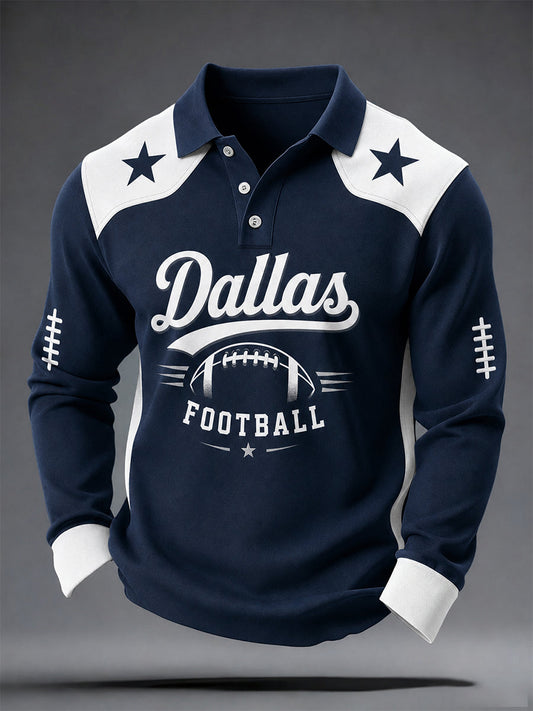 Men's Football Gameday Gift For Football Fans Casual long sleeve polo gracestitchs