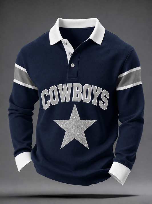 Men's Football Gameday Gift For Football Fans Casual long sleeve polo gracestitchs