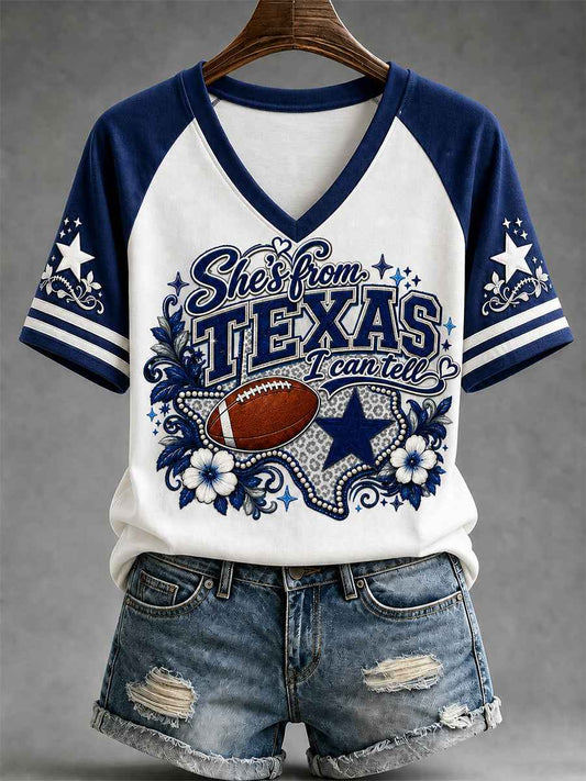 Women's Football Gameday Gift For Football Fans Casual V-Neck Tee