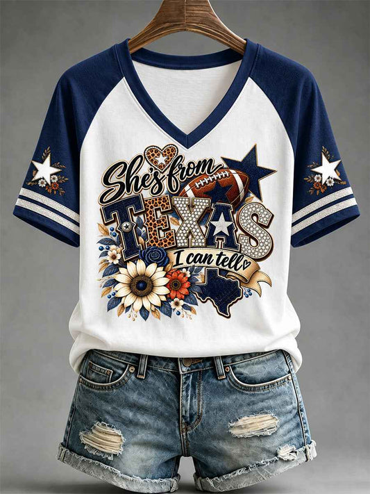 Women's Football Gameday Gift For Football Fans Casual V-Neck Tee