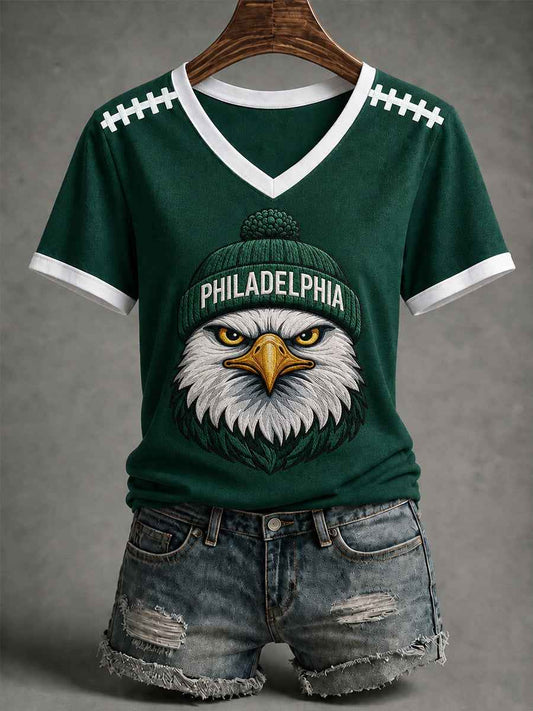 Women's Football Gameday Gift For Football Fans Casual V-Neck Tee