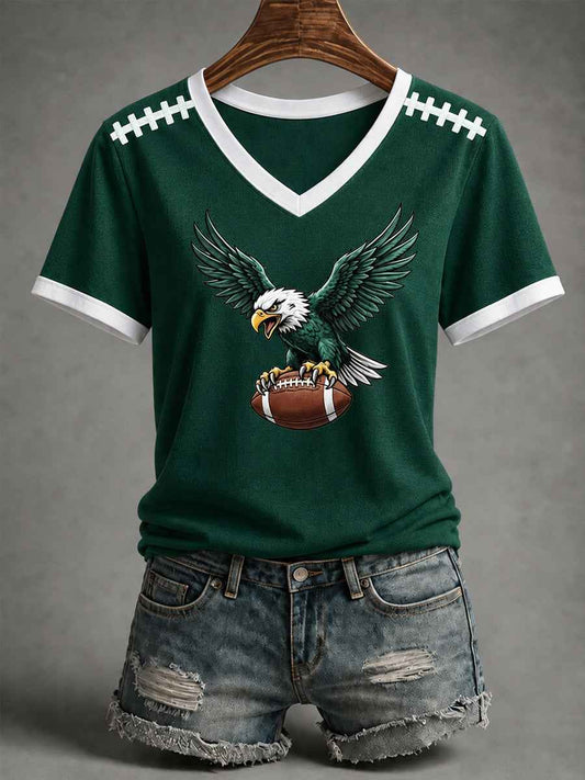 Women's Football Gameday Gift For Football Fans Casual V-Neck Tee