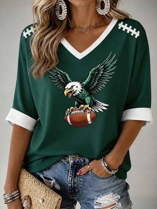 Women's Football Gameday Gift For Football Fans Casual Half-Sleeve V-Neck T-Shirt