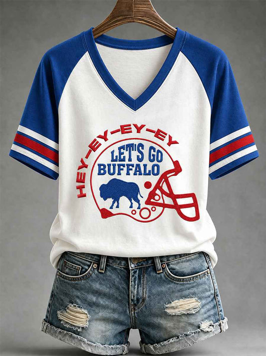 Women's Football Lover Buffalo Print Casual V-Neck Tee
