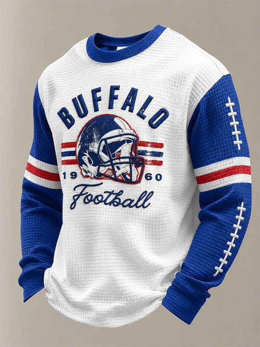 Men's Football Lover Buffalo Print Casual Waffle Long Sleeve Top