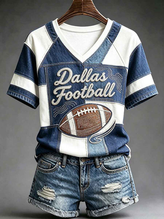 Women's Football Gameday Gift For Football Fans Casual V-neck off-shoulder short-sleeved T-shirt