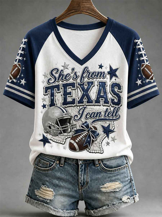 Women's Football Gameday Gift For Football Fans Casual V-Neck Tee