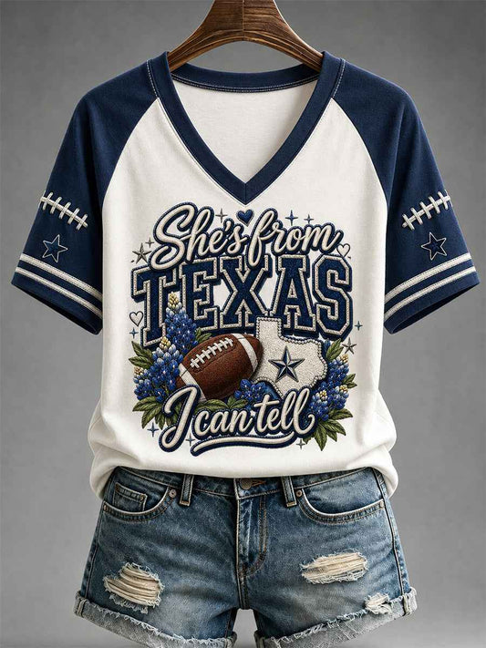 Women's Football Gameday Gift For Football Fans Casual V-Neck Tee