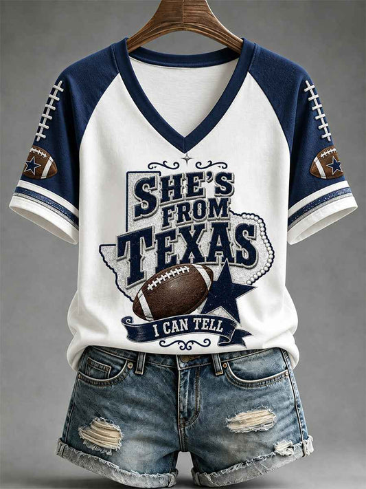Women's Football Gameday Gift For Football Fans Casual V-Neck Tee