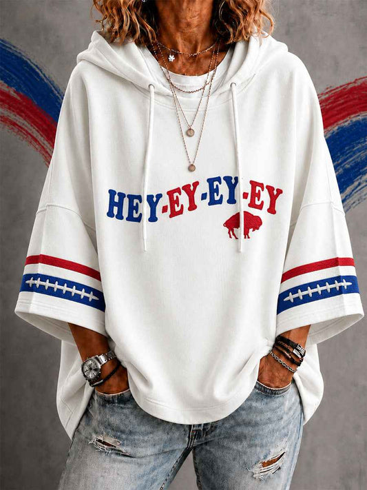 Women's Football Lover Buffalo Print Casual Short-Sleeve Hoodie