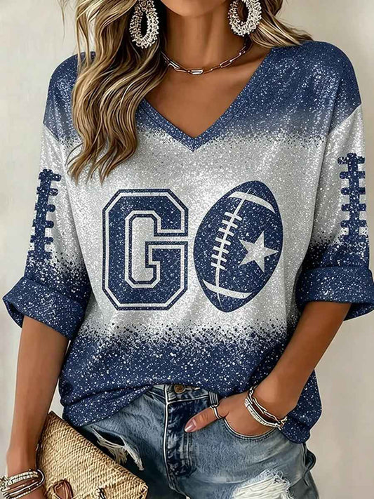 Women's Football Gameday Gift For Football Fans Casual V-Neck Tee