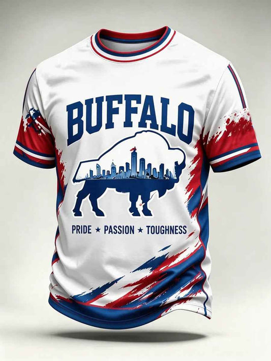 Men's Football Lover Buffalo Print Casual Tee