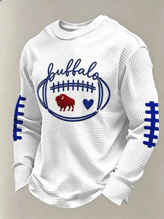 Men's Football Lover Buffalo Print Waffle Long Sleeve Top