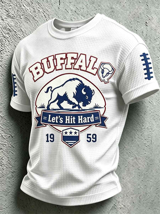 Men's Football Lover Buffalo Print Casual Waffle Tee