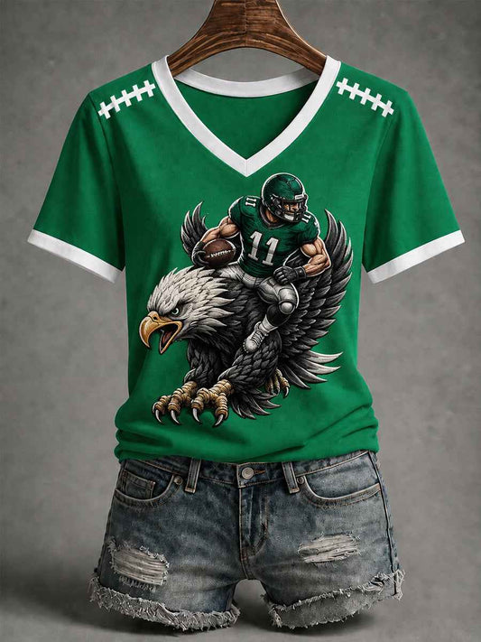 Women's Football Gameday Gift For Football Fans Casual V-Neck Tee