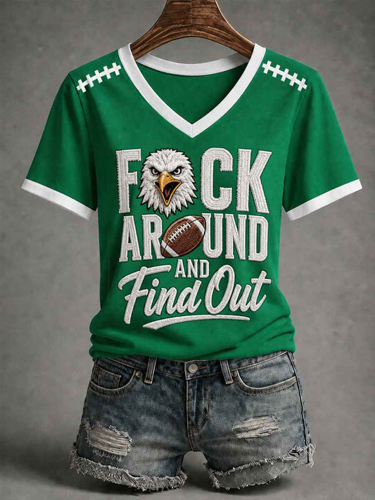 Women's Fuck Around And Find Out Football Gameday Gift For Football Fans Casual V-Neck Tee