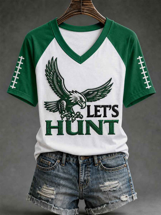Women's Let’s Hunt Football Gameday Gift For Football Fans Casual V-Neck Tee