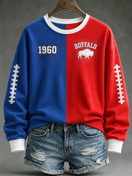 Women's Football Lover Buffalo Print Casual Sweatshirt gracestitchs