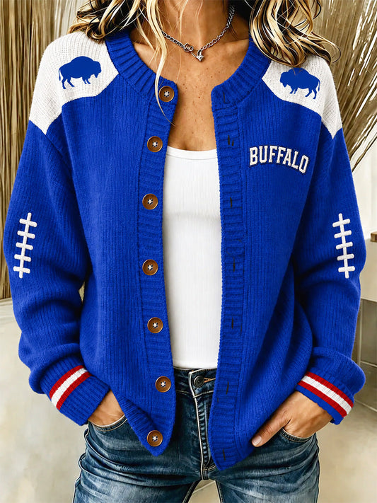 Women's Football Lover Buffalo Print Casual Cardigan gracestitchs