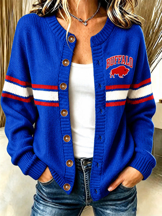 Women's Football Lover Buffalo Print Casual Cardigan gracestitchs