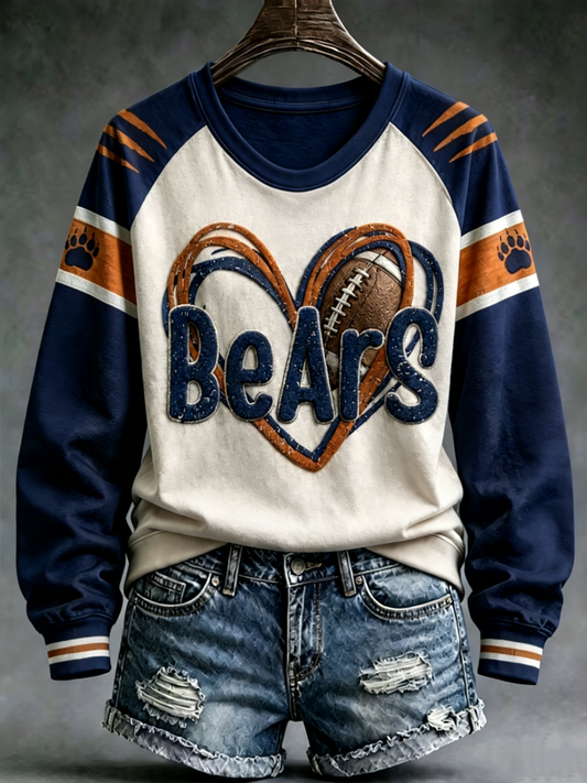Women's Chicago Football Lover Bears Art Printed raglan sleeve sweatshirt gracestitchs