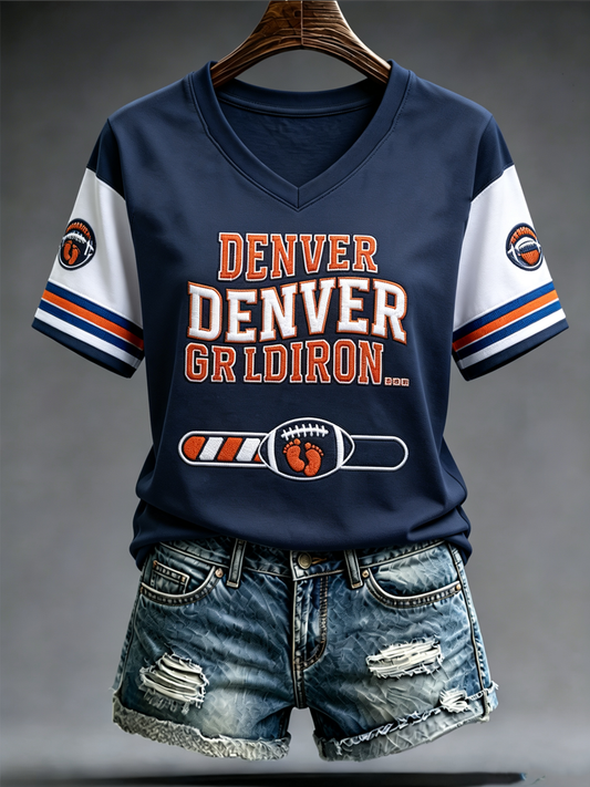 Women's Derver Football Lover Printed short-sleeved T-shirt gracestitchs