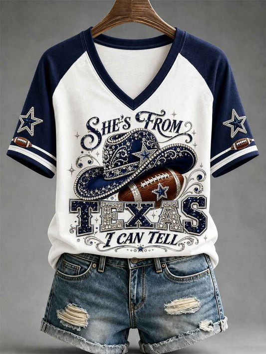 Women's Football Gameday Gift For Football Fans Casual V-Neck Tee
