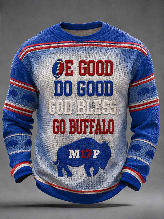 Men's Football Lover Buffalo Print Casual Waffle Long Sleeve Top