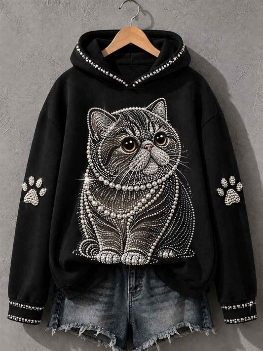 Women's Exotic Cat Print Cat Lovers Casual Hoodie