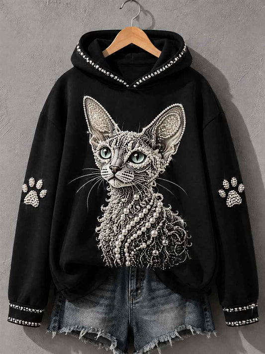 Women's Devon Rex Print Cat Lovers Casual Hoodie