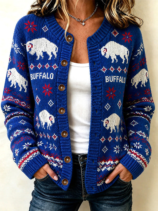 Women's Football Lover Buffalo Print Casual Cardigan gracestitchs