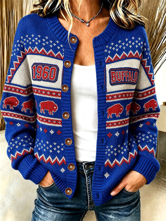 Women's Football Lover Buffalo Print Casual Cardigan gracestitchs