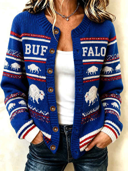 Women's Football Lover Buffalo Print Casual Cardigan