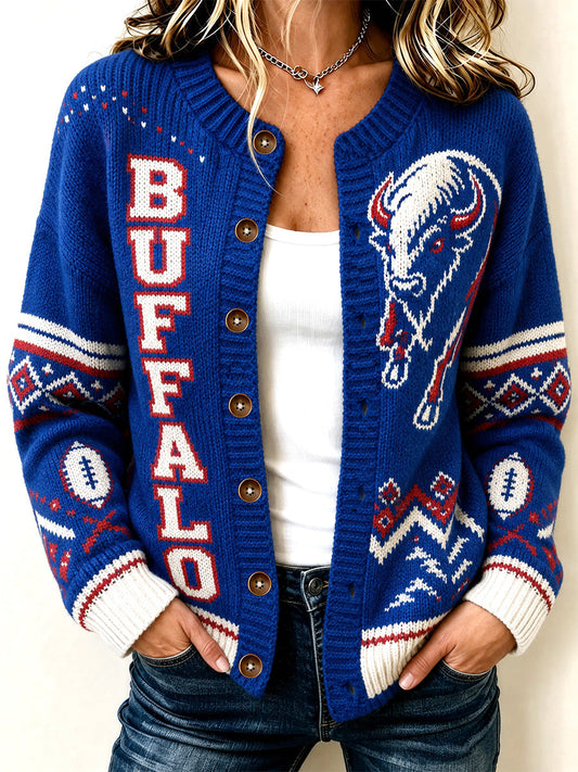 Women's Football Lover Buffalo Print Casual Cardigan gracestitchs