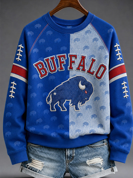 Women's Football Lover Buffalo Print Casual Sweatshirt gracestitchs