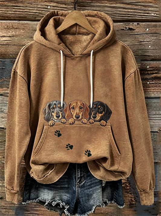 Women's Peeking Dachshund Dogs & Paw Prints Cozy hoodie gracestitchs