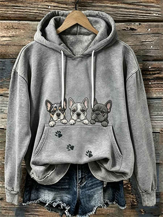 Women's Peeking French Bulldogs & Paw Prints Cozy hoodie