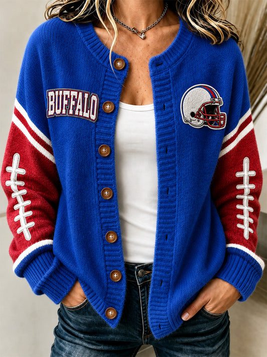 Women's Football Lover Buffalo Print Casual Cardigan gracestitchs