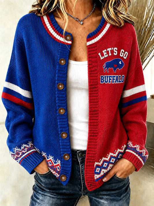Women's Football Lover Buffalo Print Casual Cardigan gracestitchs