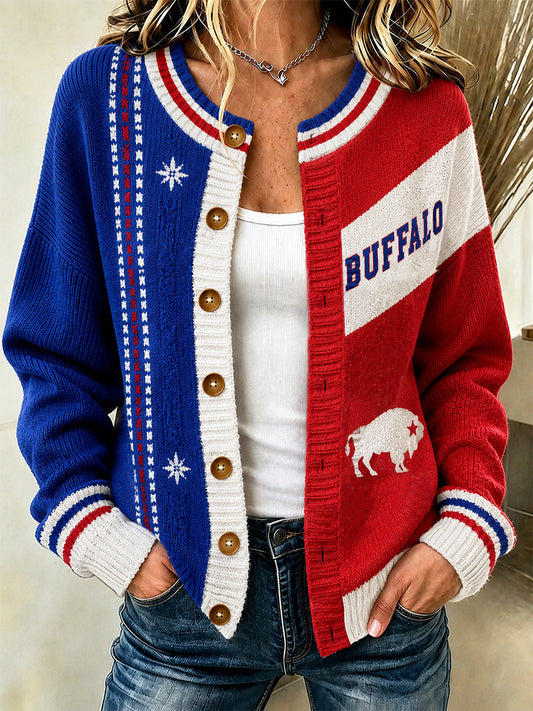 Women's Football Lover Buffalo Print Casual Cardigan gracestitchs