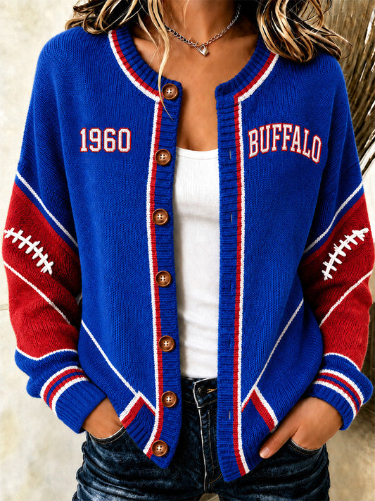 Women's Football Lover Buffalo Print Casual Cardigan gracestitchs