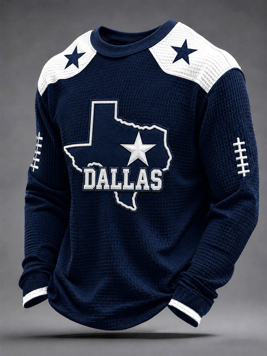 Men's Football Lover Buffalo Print Casual Waffle Long Sleeve Top gracestitchs