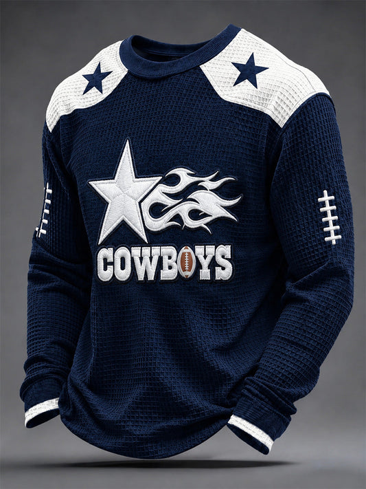 Men's Football Lover Buffalo Print Casual Waffle Long Sleeve Top gracestitchs