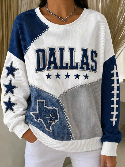 Women's Football Gameday Gift For Football Fans Ribbed Round-Neck Sweatshirt