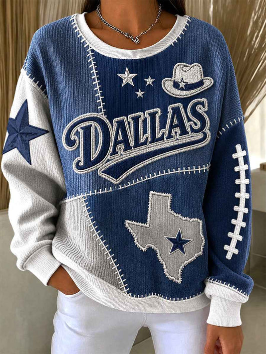Women's Football Gameday Gift For Football Fans Ribbed Round-Neck Sweatshirt