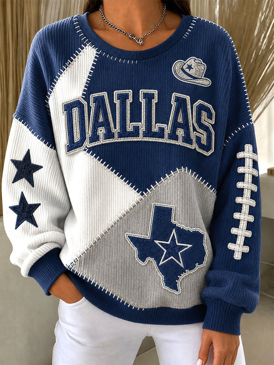 Women's Football Gameday Gift For Football Fans Ribbed Round-Neck Sweatshirt gracestitchs