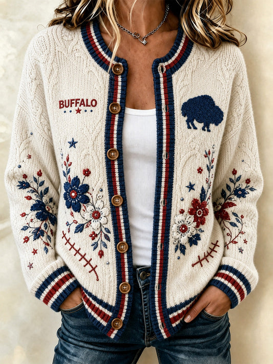 Women's Football Lover Buffalo Print Casual Cardigan gracestitchs
