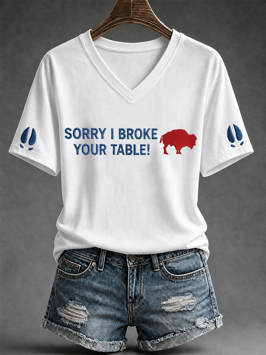 Women's Football Lover Buffalo Print Casual V-Neck Tee gracestitchs